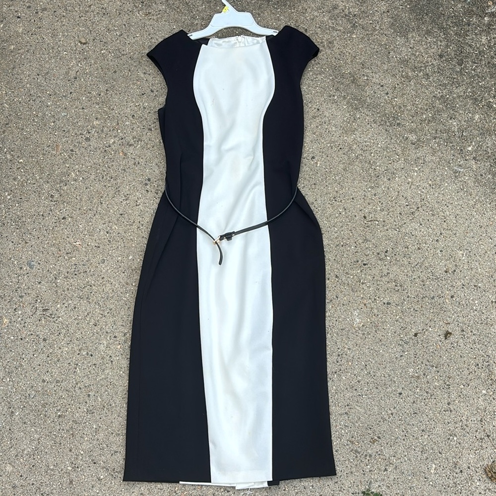 Belted color blocked dress